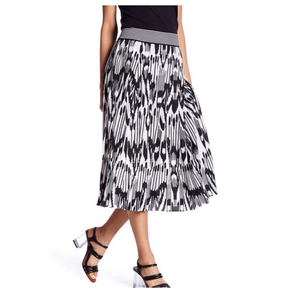 🔴 LANDS' END Black & White Pleated Midi Skirt  NEW sz 8 & 10